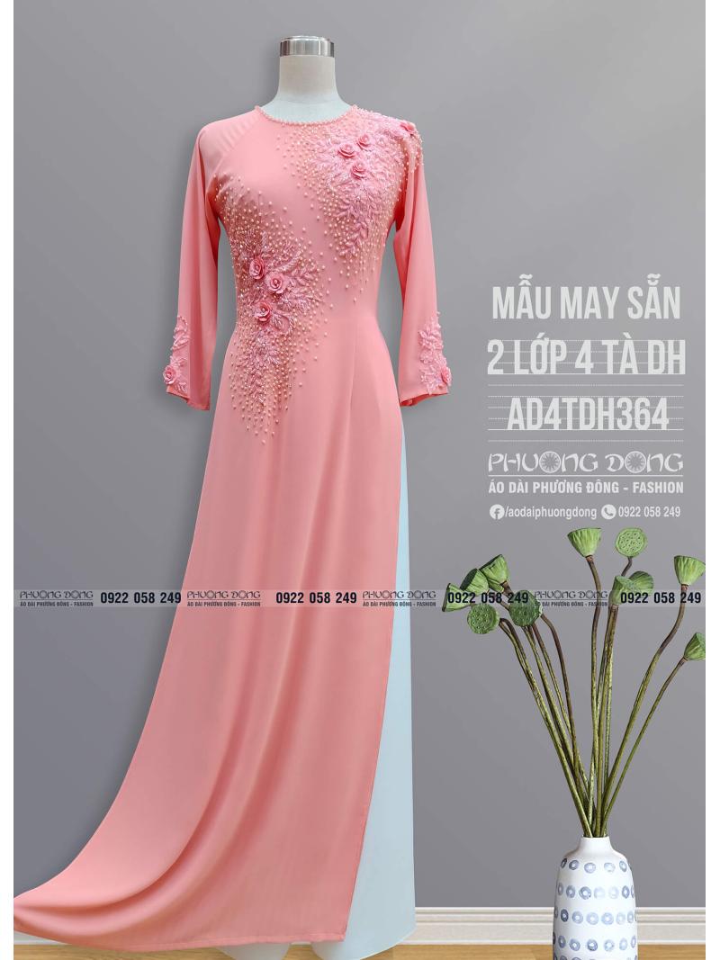 Áo Dài 2 Lớp 4 Tà Kết Ren Cườm Pha Lê AD4TDH364